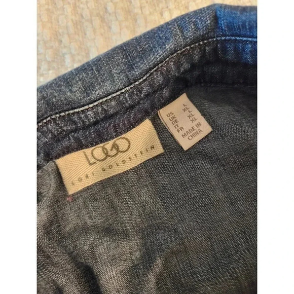 LOGO by Lori Goldstein Sleeveless Acid Wash Denim Button Up Asymmetric Dress - Picture 5 of 9
